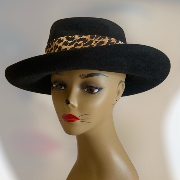 BOLLMAN HAT Co. 100% Wool & Doeskin Fedora Black w Animal Print Sash OS Gorpcore - Picture 6 of 8